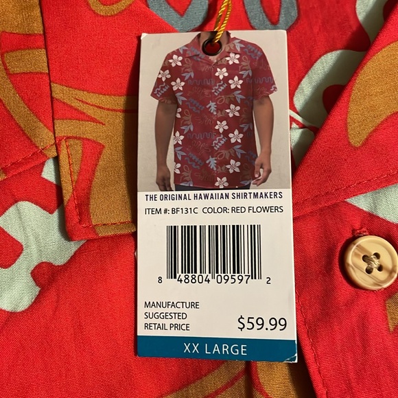 Barefoot as in Paradise men’s red, patterned Hawaiian shirt. Size XXL. NWT. - Picture 6 of 7